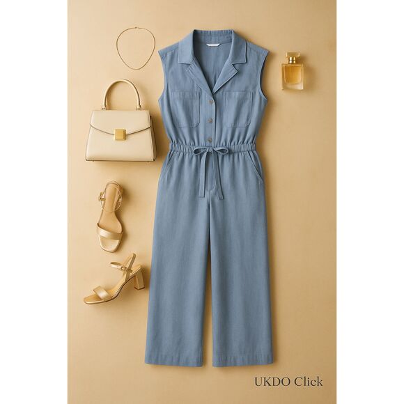 Universal Thread Chambray Jumpsuit Blue Sleeveless Button Front Size 12 - Picture 1 of 6